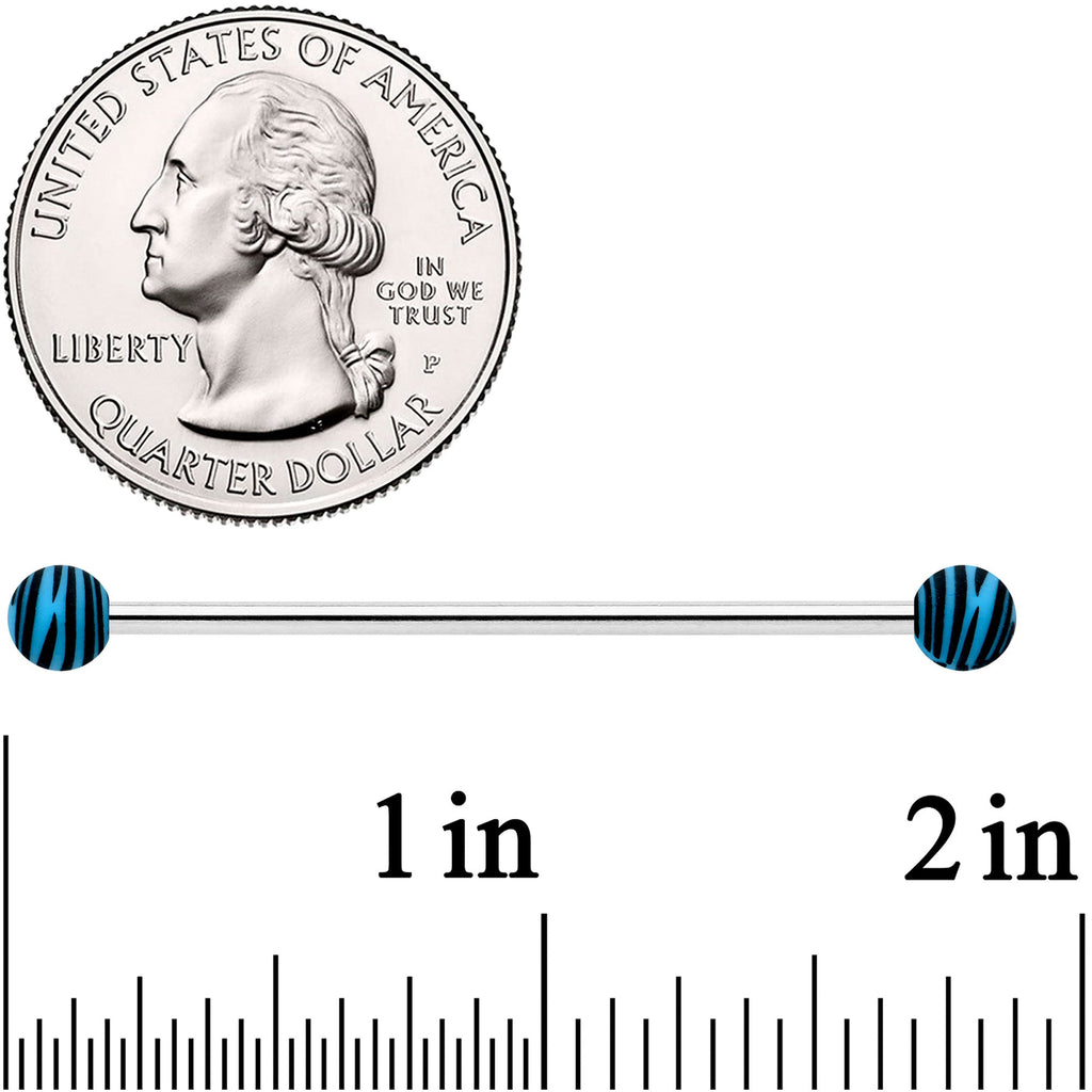 14G Matte Blue Zebra Stripe Industrial Barbell 38mm