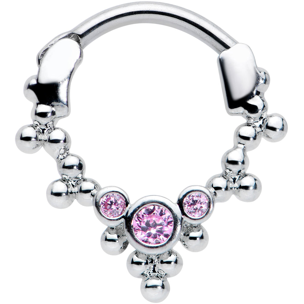 16G 5/16 Pink CZ Gem Princess Cartilage Clicker