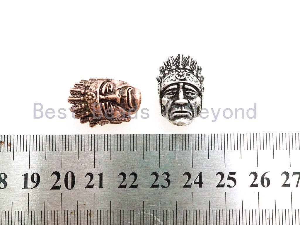Antique Style Indian Native American Head Beads, Paracord KeyChain Lanyard Beads, Skull Charm, Mens Bracelet Findings,16x22x13mm, sku#Y107