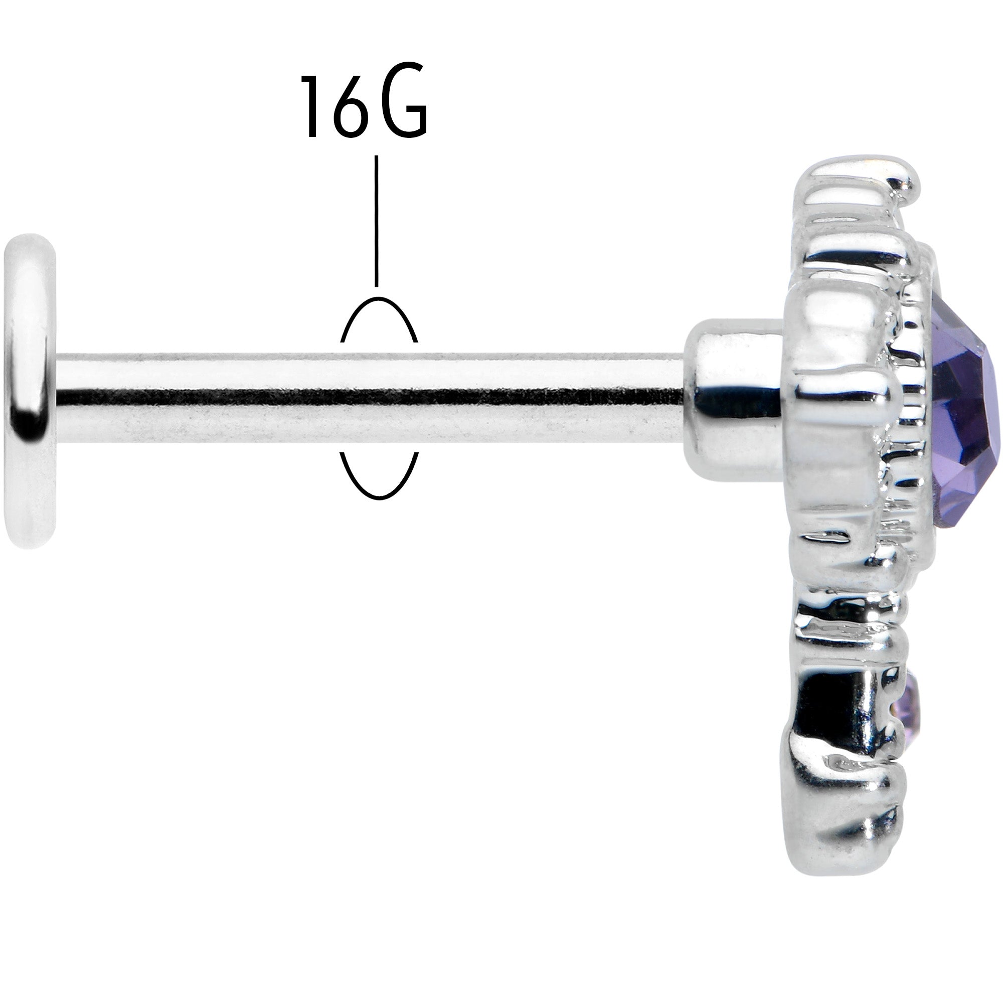 16G 5/16 Purple Gem Unlock My Heart Key Labret Monroe Tragus