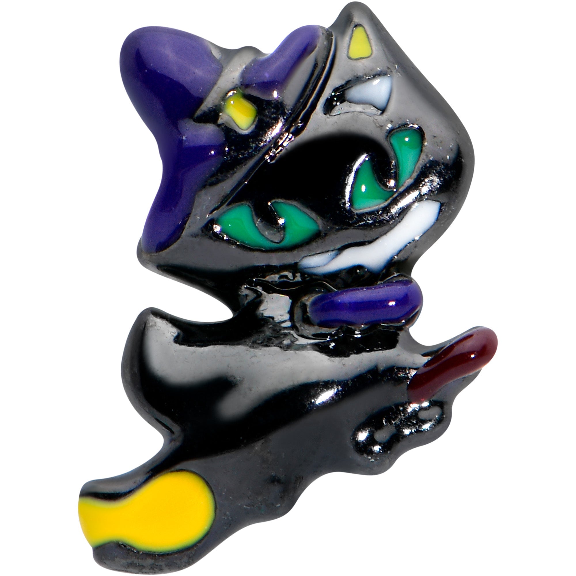 16G 1/4 Black Witch Cat Halloween Labret Monroe Tragus