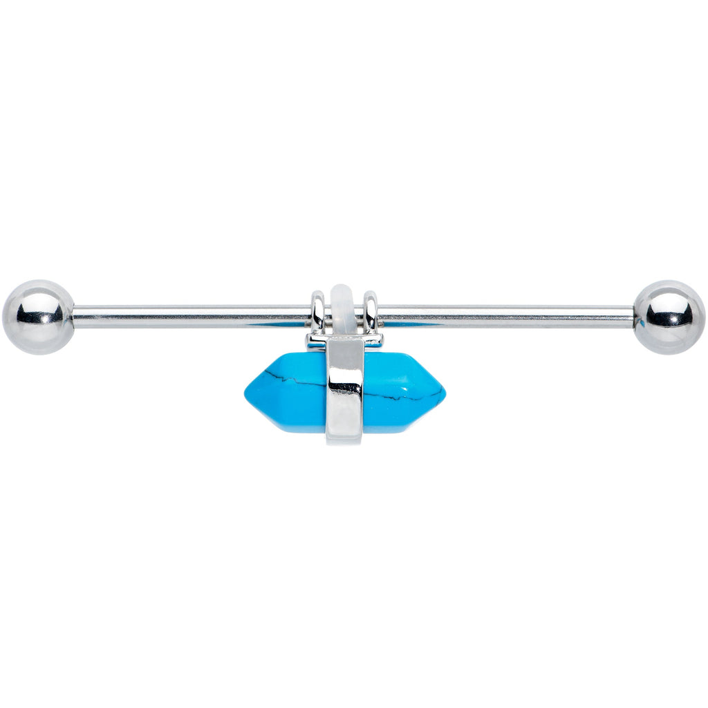 14G Blue Turquoise Gem Groovy Stone Hippie Industrial Barbell 38mm