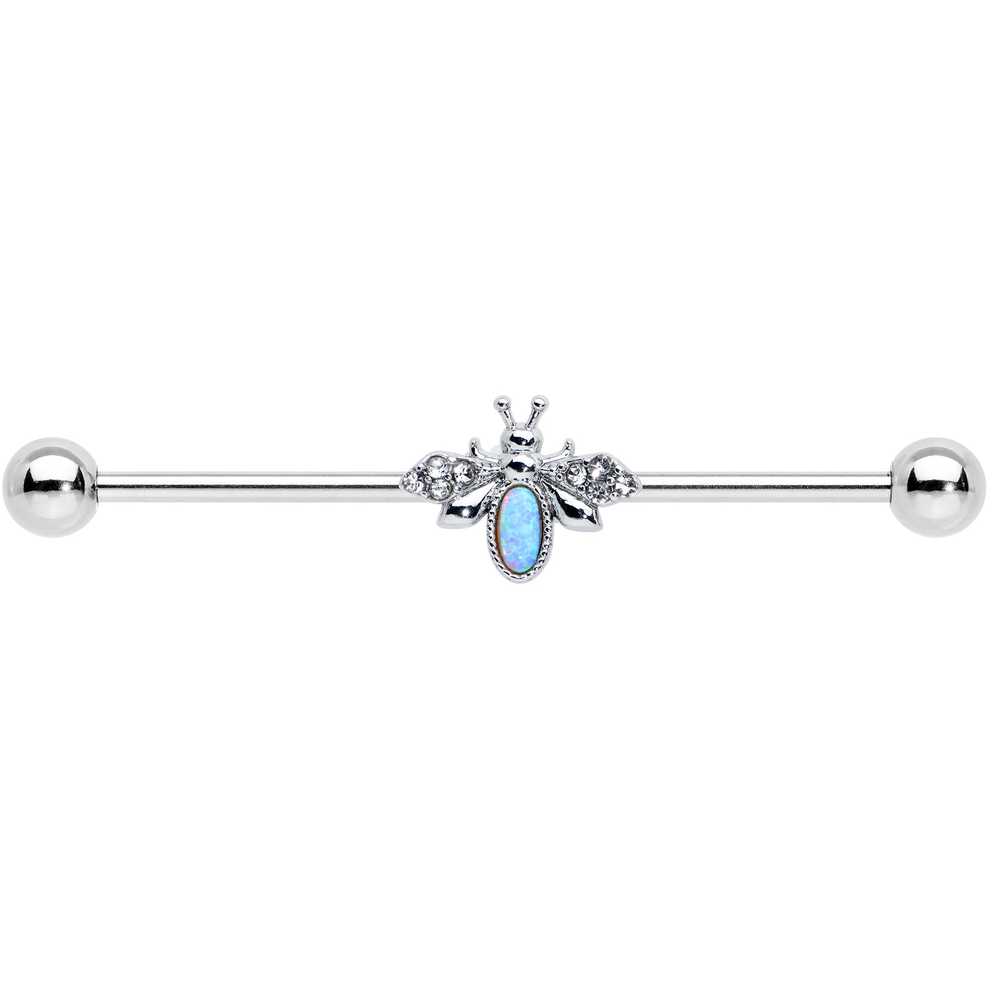 14G White Synthetic Opal Elegant Insect Industrial Barbell 38mm