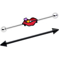 14G Black Cone End Lips Heart Industrial Barbell 38mm Set of 2