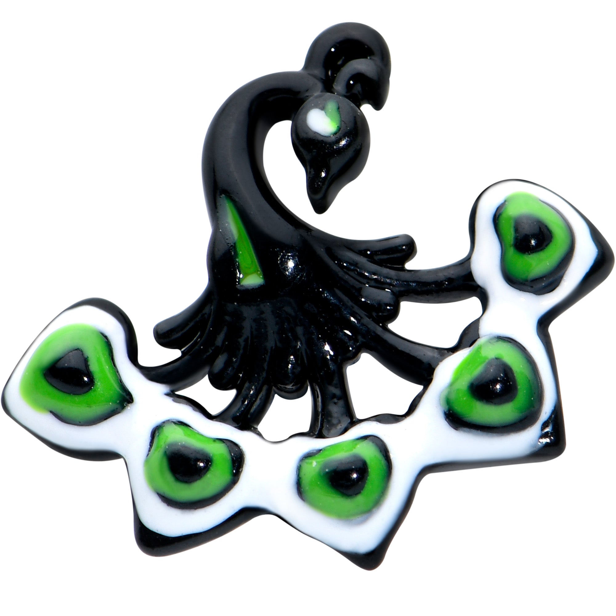 16G 1/4 Black Green Perfect Peacock Cartilage Tragus Earring