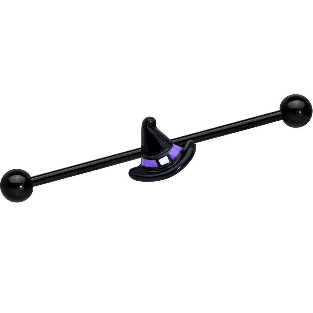 14G Black Purple Band Witch Hat Halloween Industrial Barbell 38mm