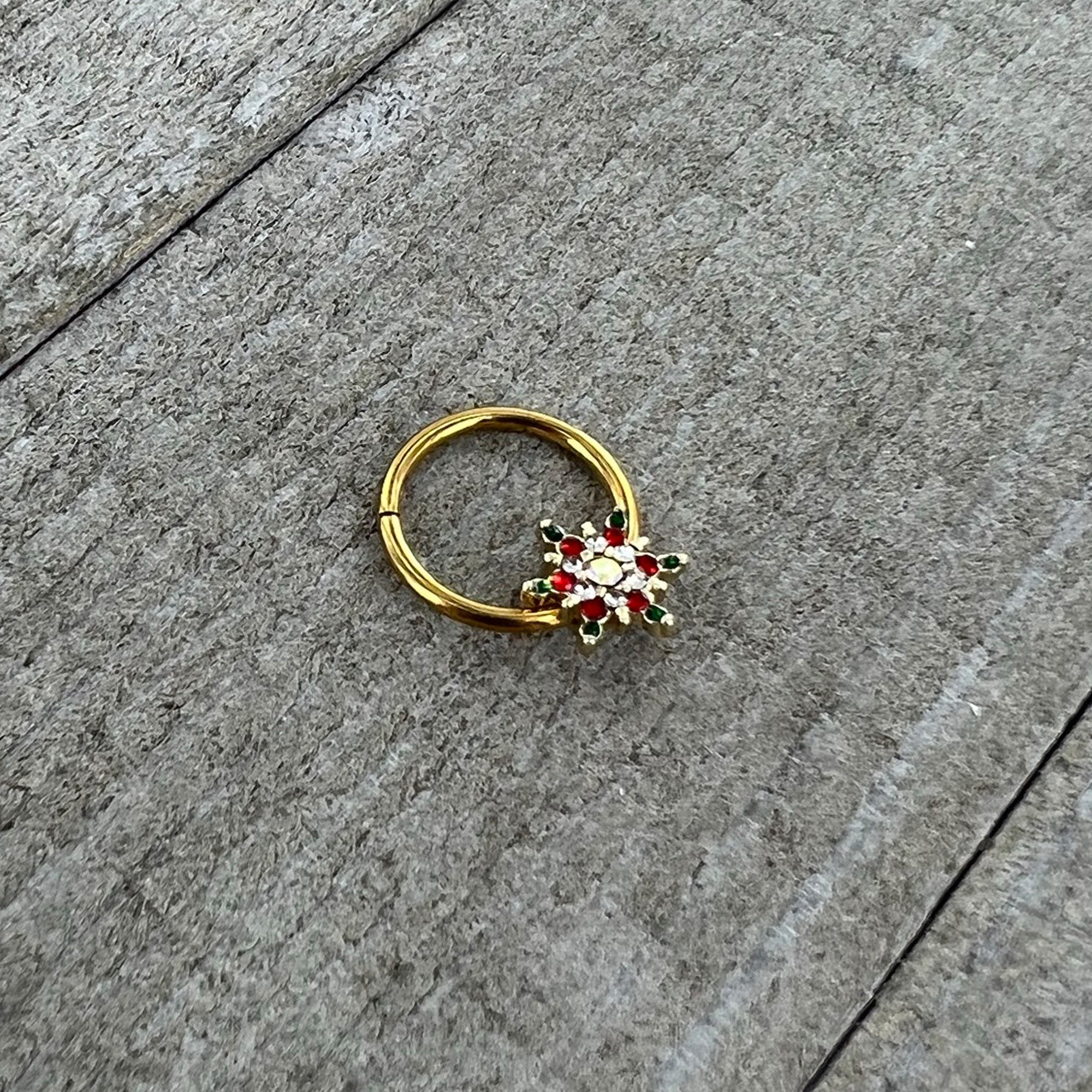 16G 3/8 Aurora Gem Gold Tone Christmas Star Hinged Segment Ring