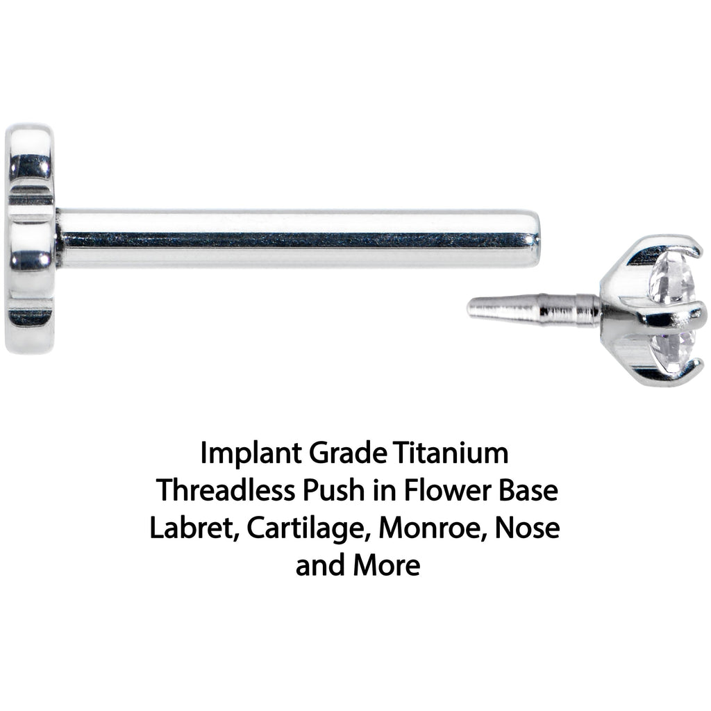 18G 5/16 Clear CZ G23 Titanium Threadless Flower Labret Tragus