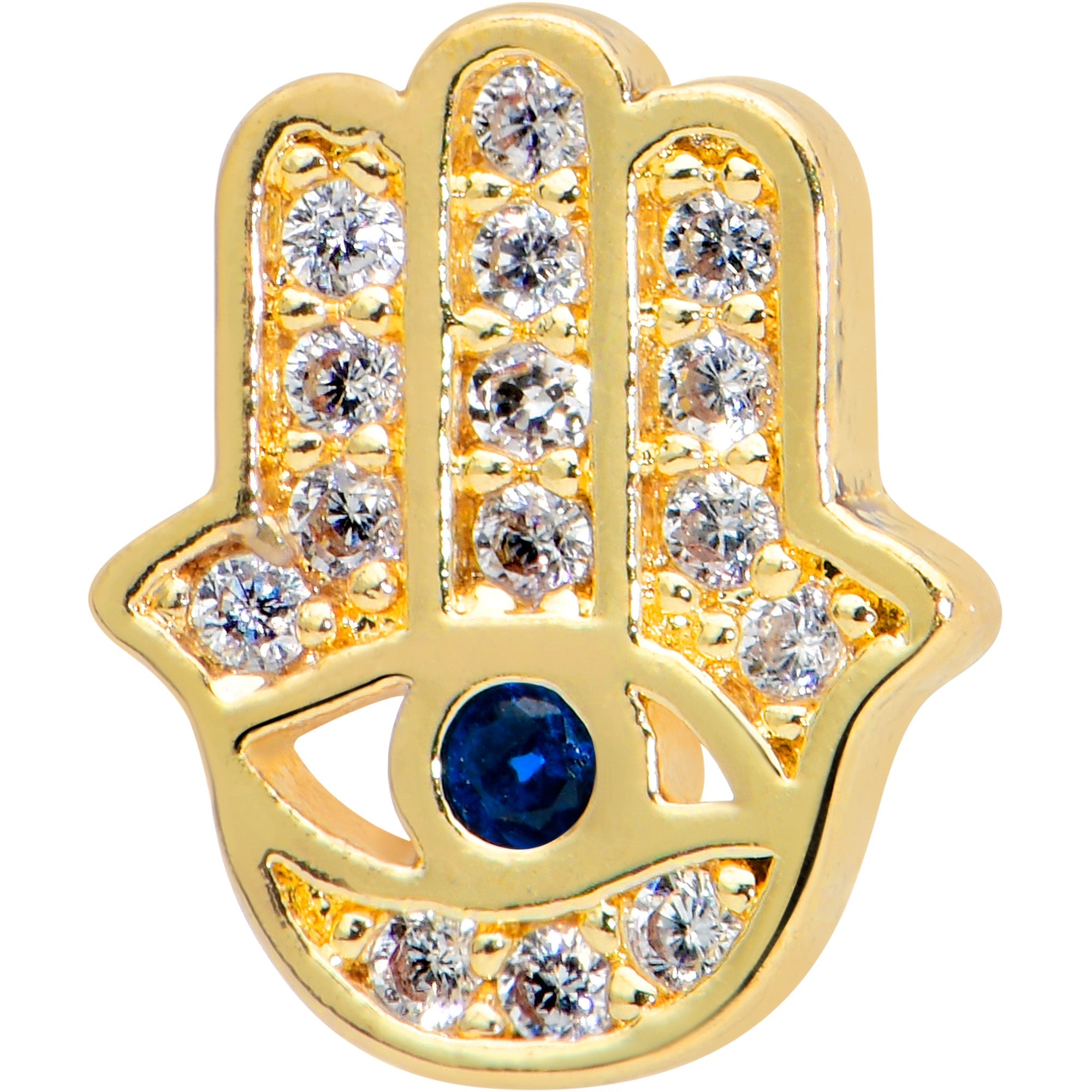 16G 5/16 Clear Blue Gem Gold Tone Eye Hamsa Labret Monroe Tragus