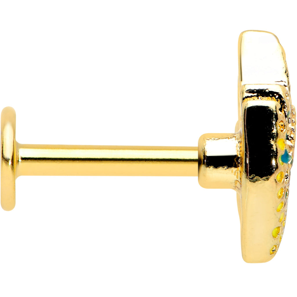 16G 1/4 Gold Tone Bold Peacock Feather Labret Monroe Tragus