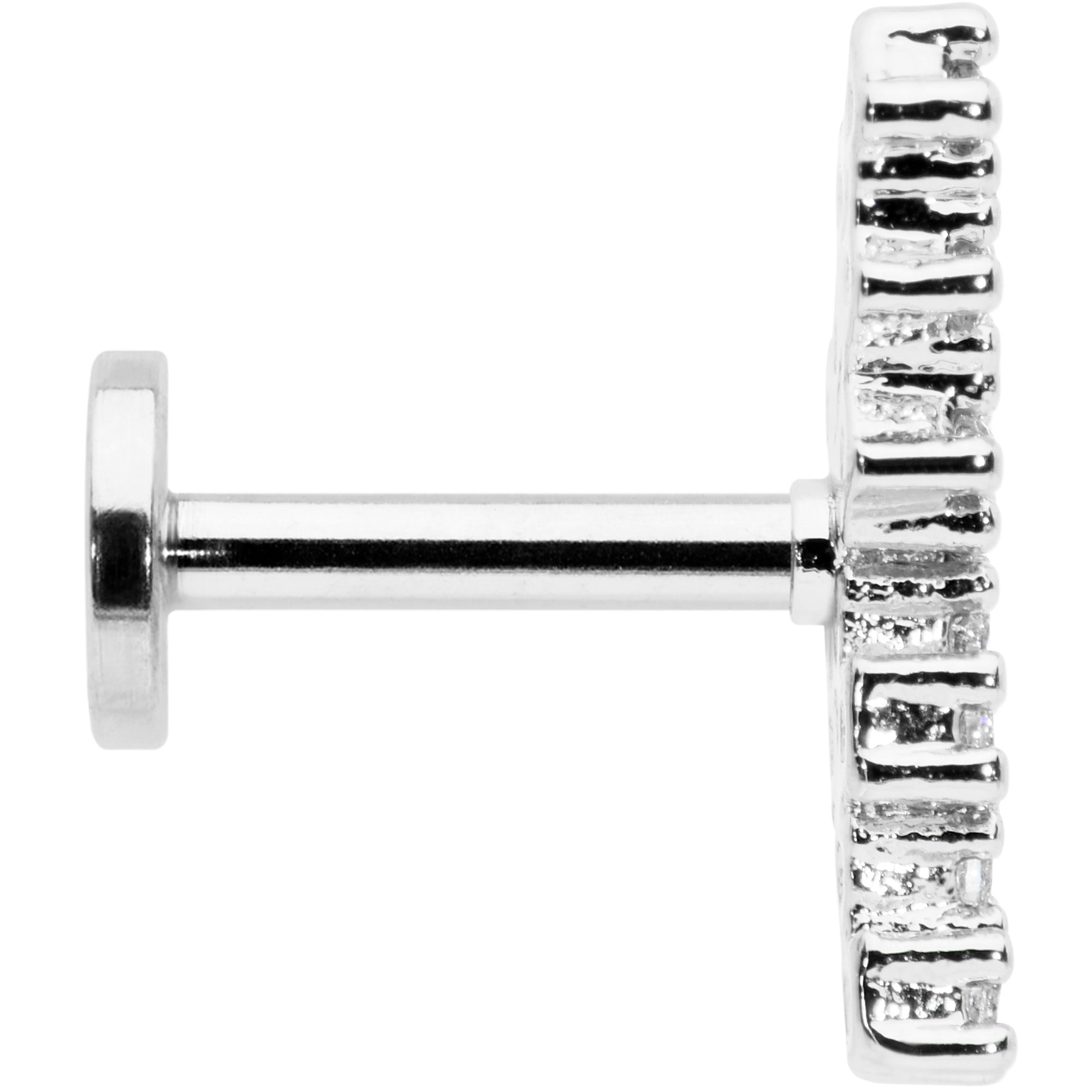 16G 1/4 Clear CZ Gem Texture Arc Internal Thread Labret Tragus