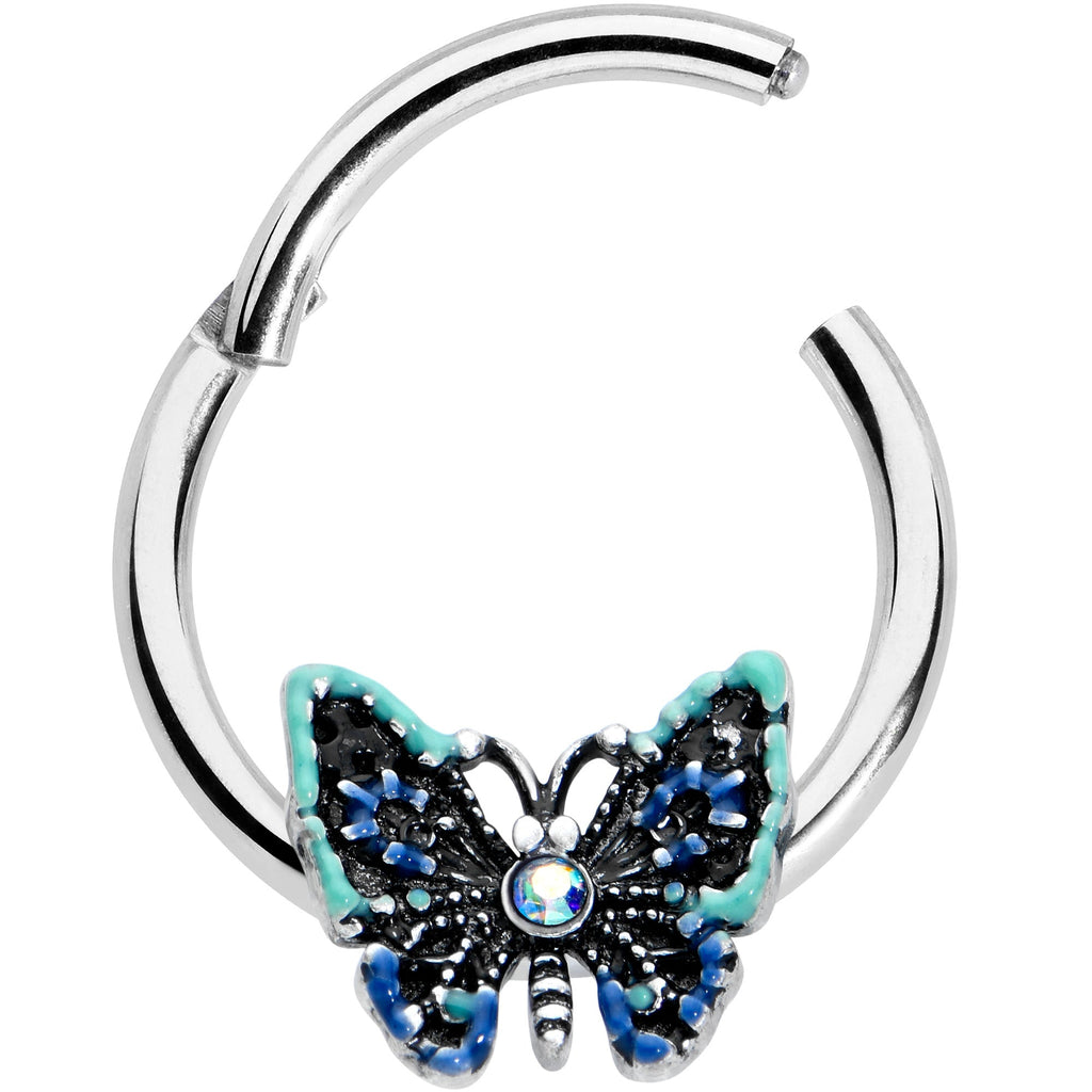 16G 3/8 Aurora Gem Colorful Glam Butterfly Hinged Segment Ring