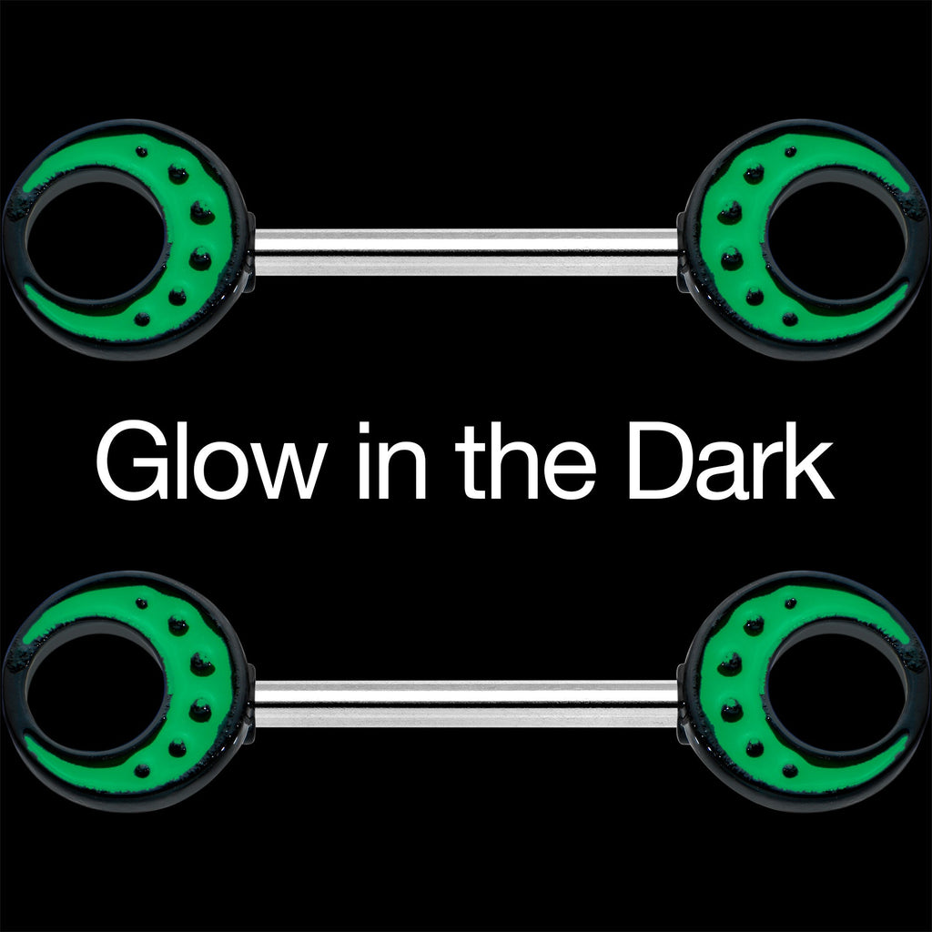 14G 9/16 Deep Green Moon Glow in the Dark Barbell Nipple Ring Set