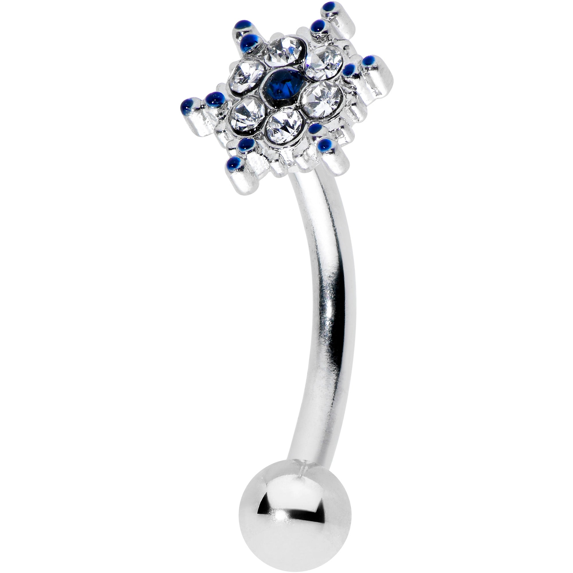 16G 5/16 Blue Gem Festive Snowflake Christmas Curved Eyebrow Ring