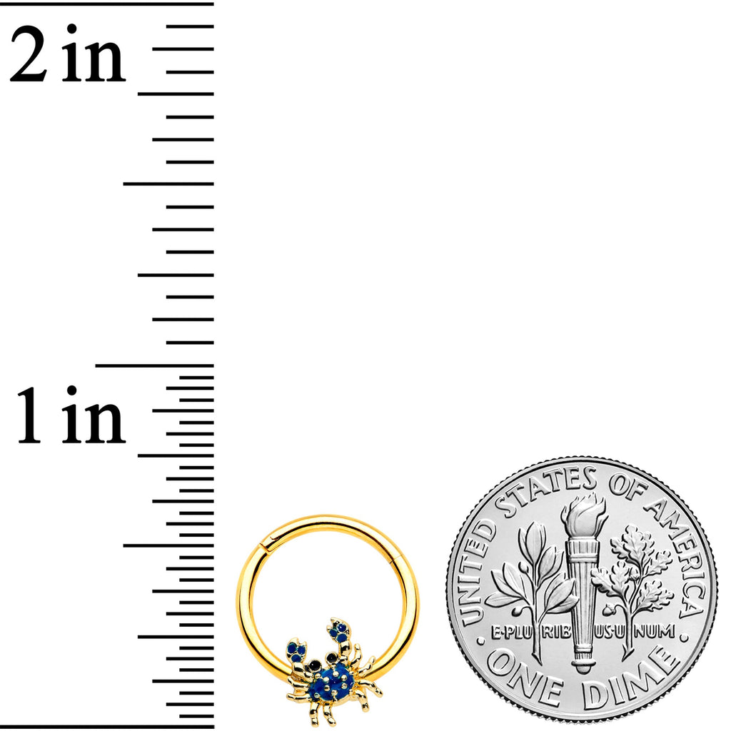 16G 3/8 Gold Tone Blue Crab Nautical Hinged Segment Ring