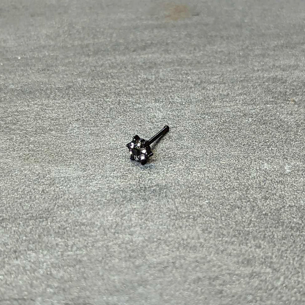 20G 1/4 Clear CZ Gem Black Abstract Sun Nose Bone