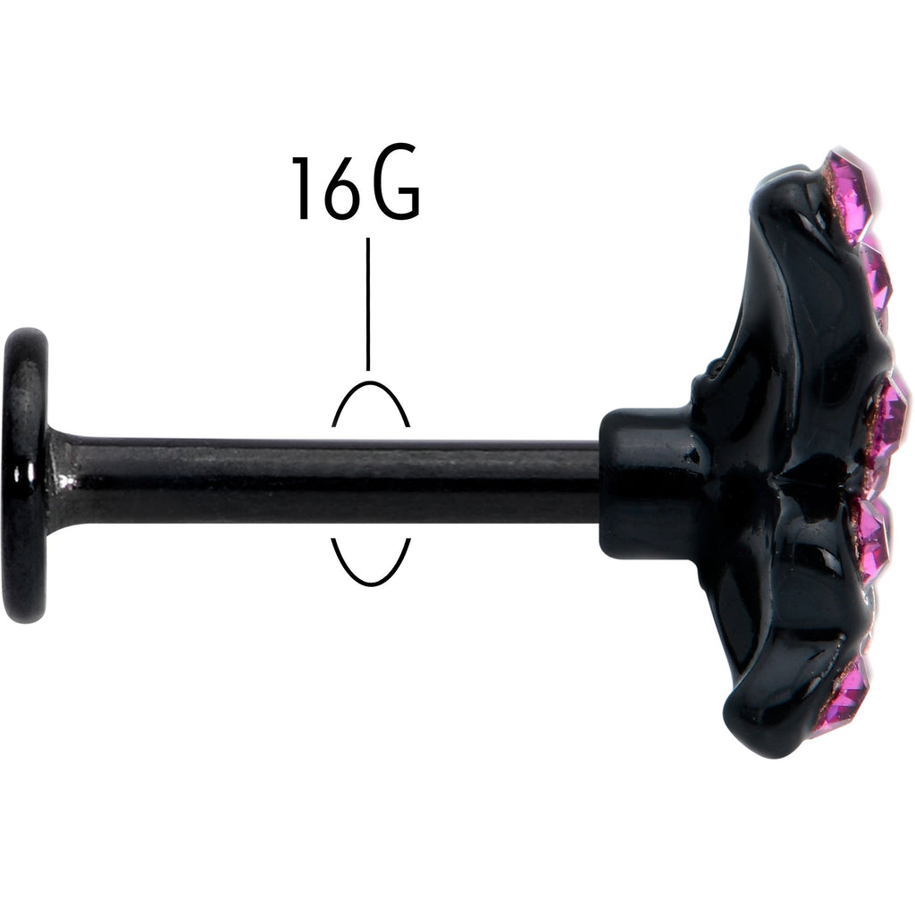 16G 5/16 Pink Gem Black Midnight Butterfly Labret Monroe Tragus