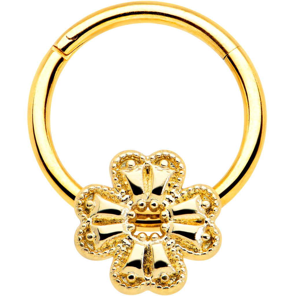 16G 3/8 Yellow Gem Gold Tone Texture Cross Hinged Segment RIng