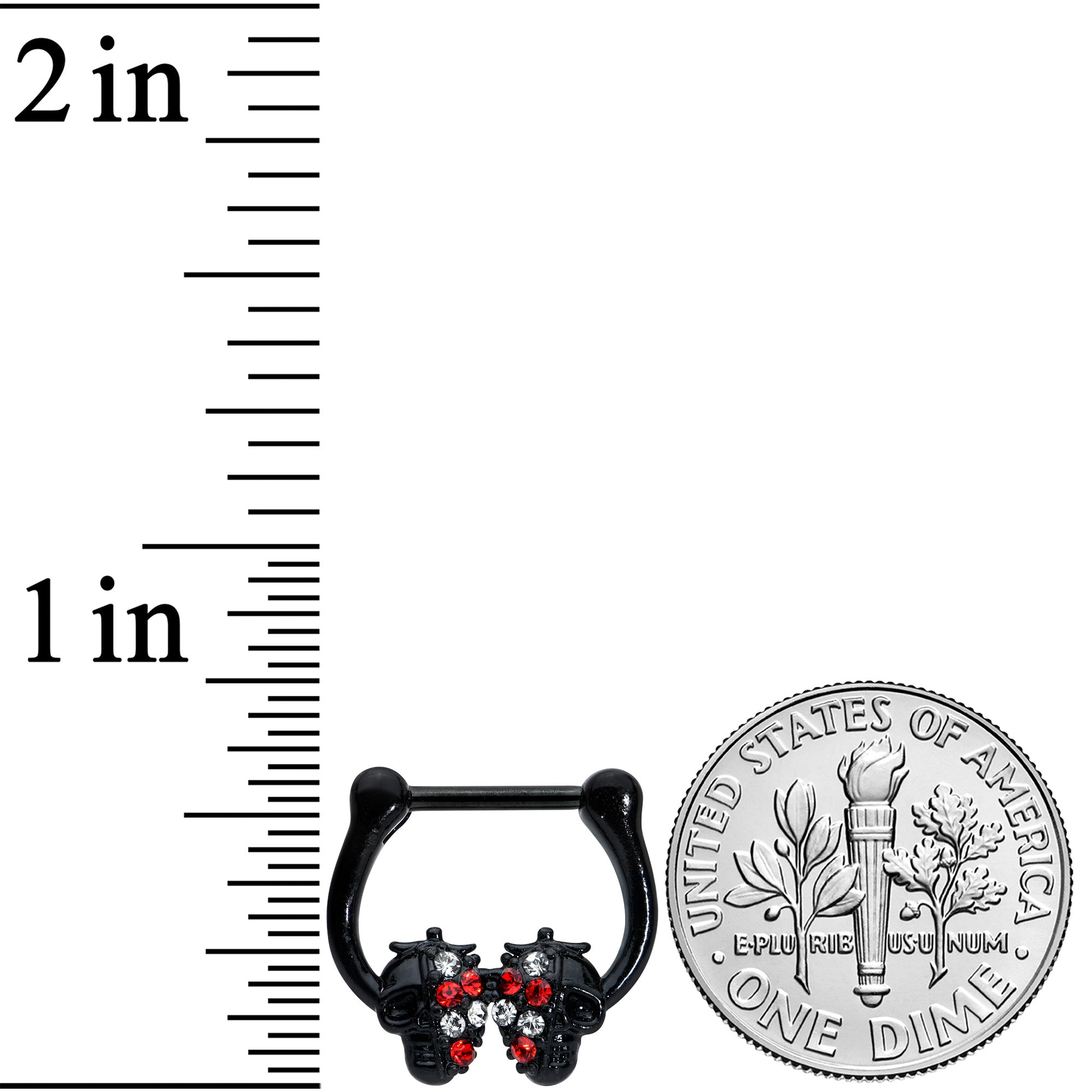 16G 5/16 Red Clear Gem Black Skulls Cartilage Clicker