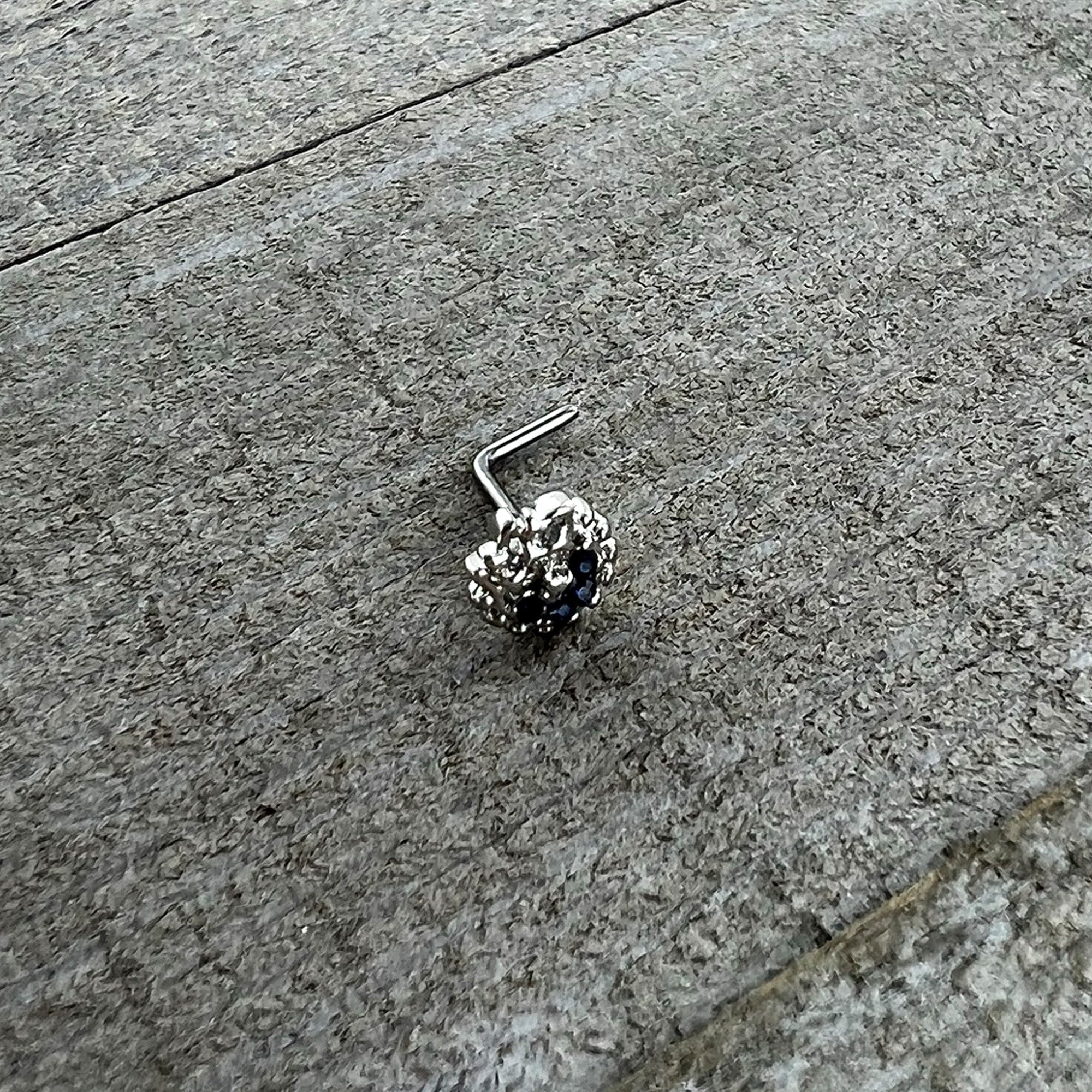 20G 7mm Blue Clear Gem Abstract Arch L Shape Nose Ring