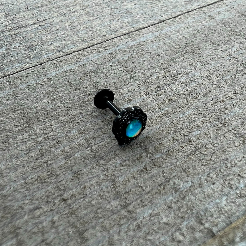 16G 5/16 White Tourmaline Black Filigree Labret Monroe Tragus