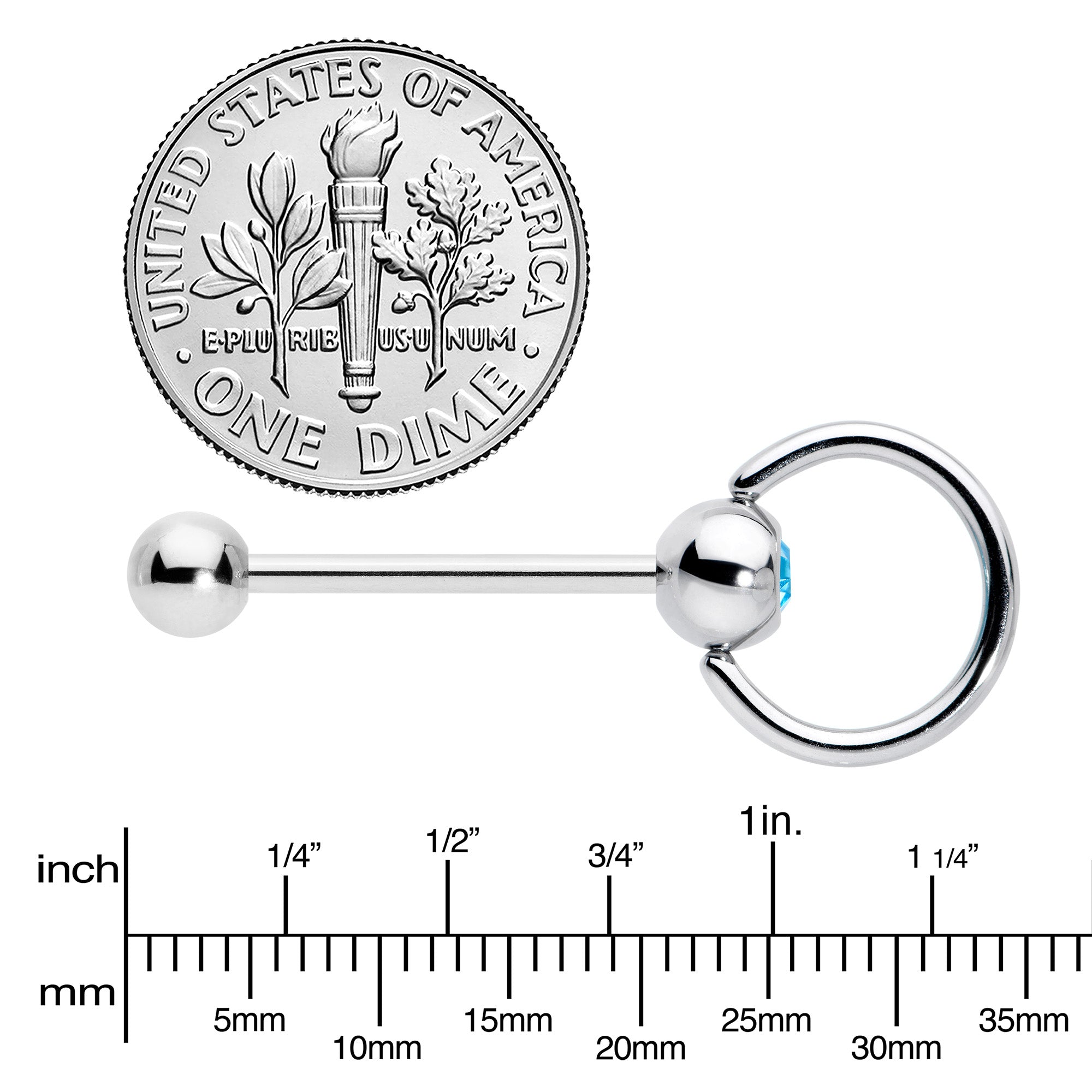 Blue Gem 316L Surgical Steel Captive Ring End Barbell Tongue Ring