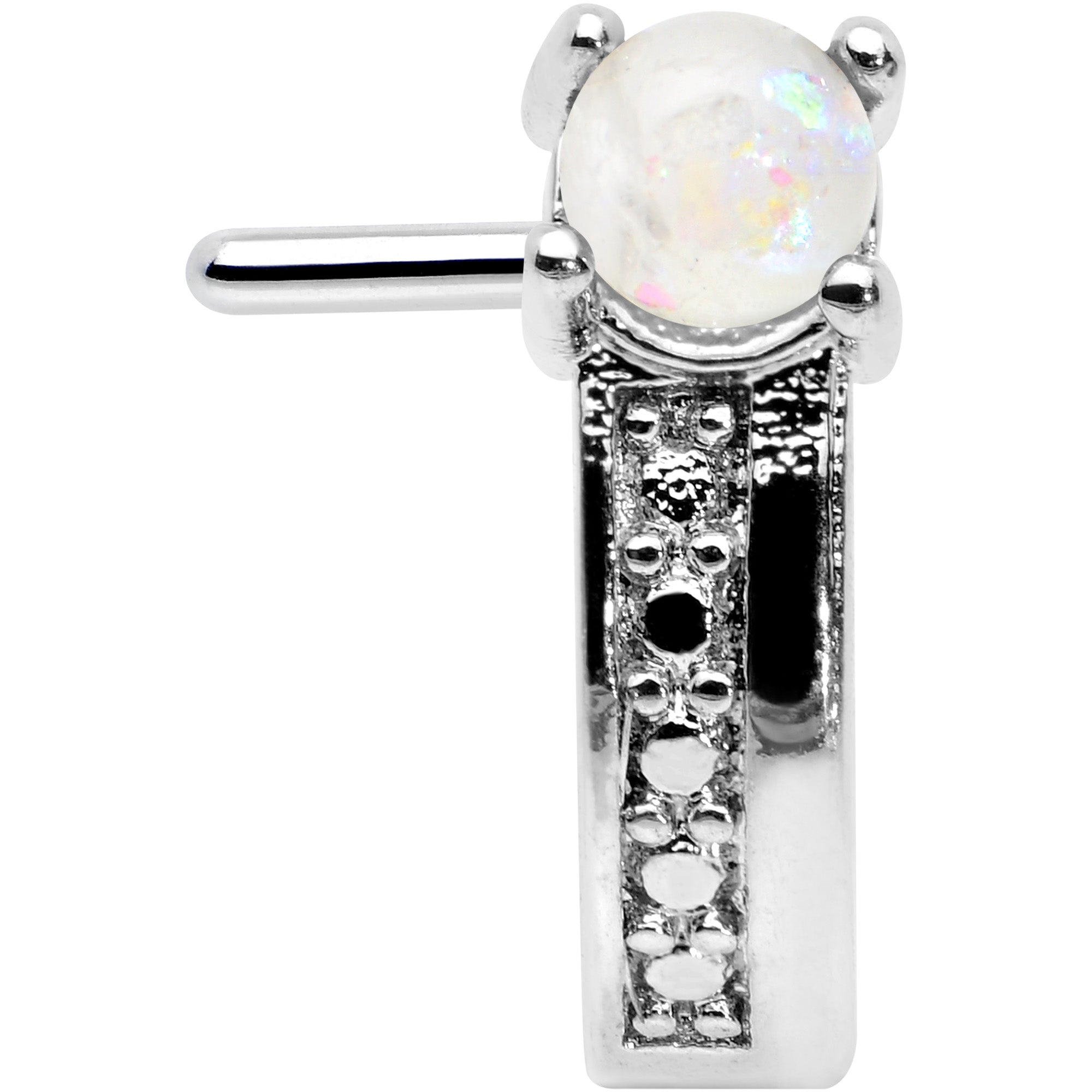 20G 1/4 White Faux Opal Texture Glam Faux Hoop L Shape Nose Ring