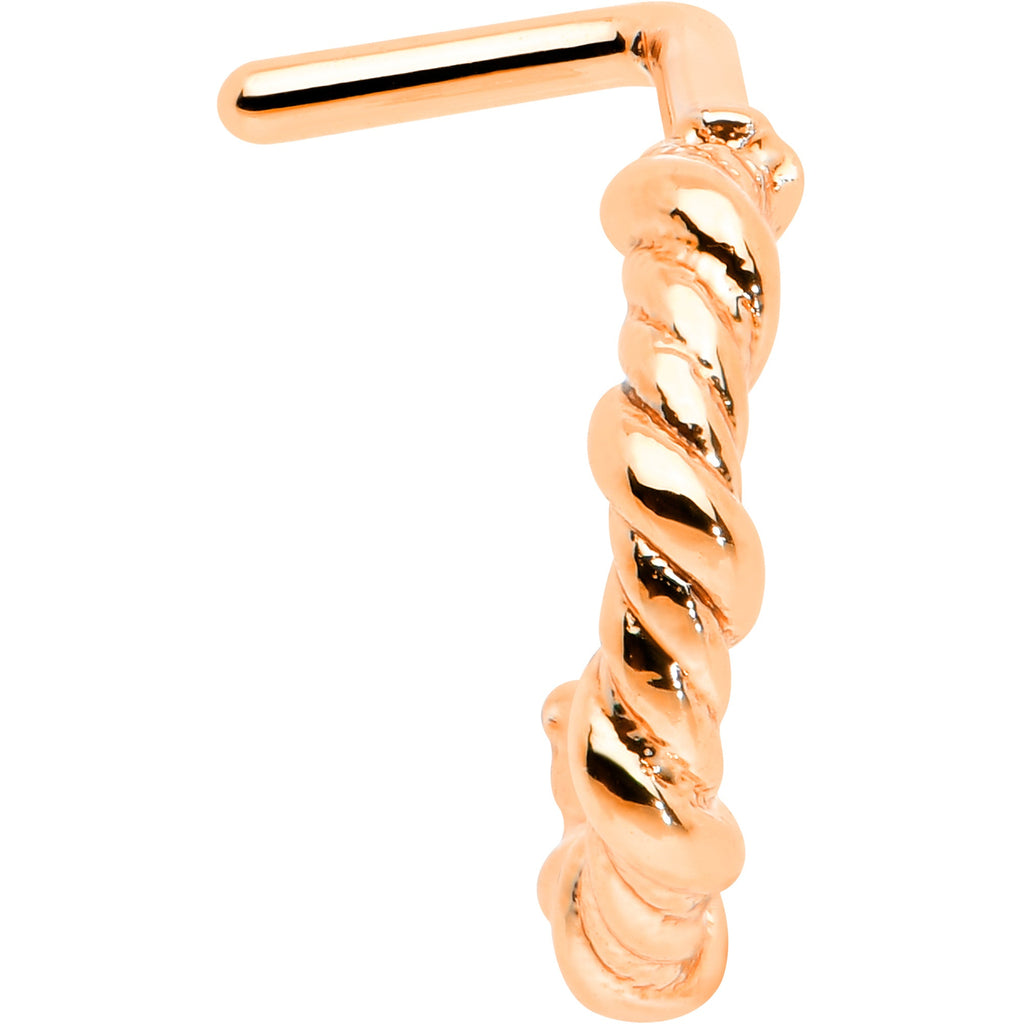 20G 1/4 Rose Gold Tone Wicked Wire Faux Hoop L Shape Nose Ring