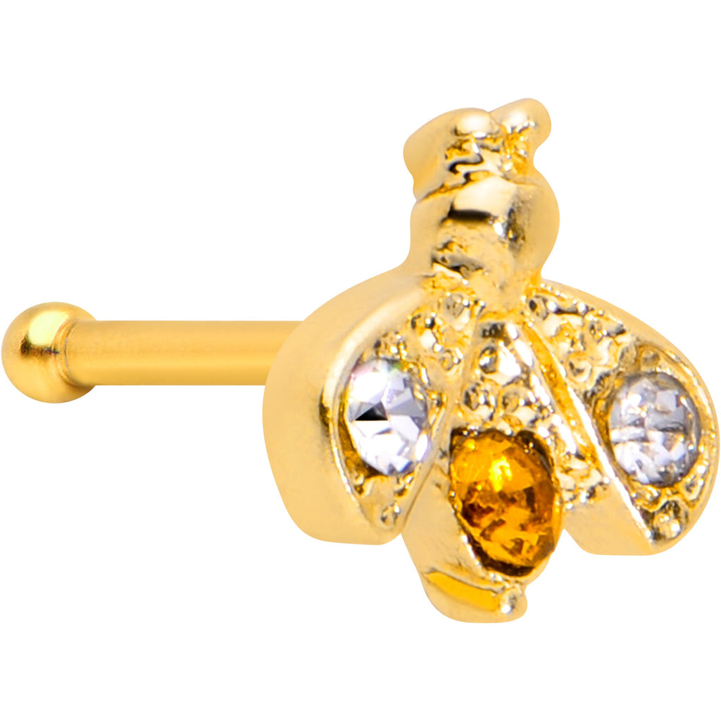 20G 1/4 Yellow Gem Gold Tone Fashion Bug Nose Bone