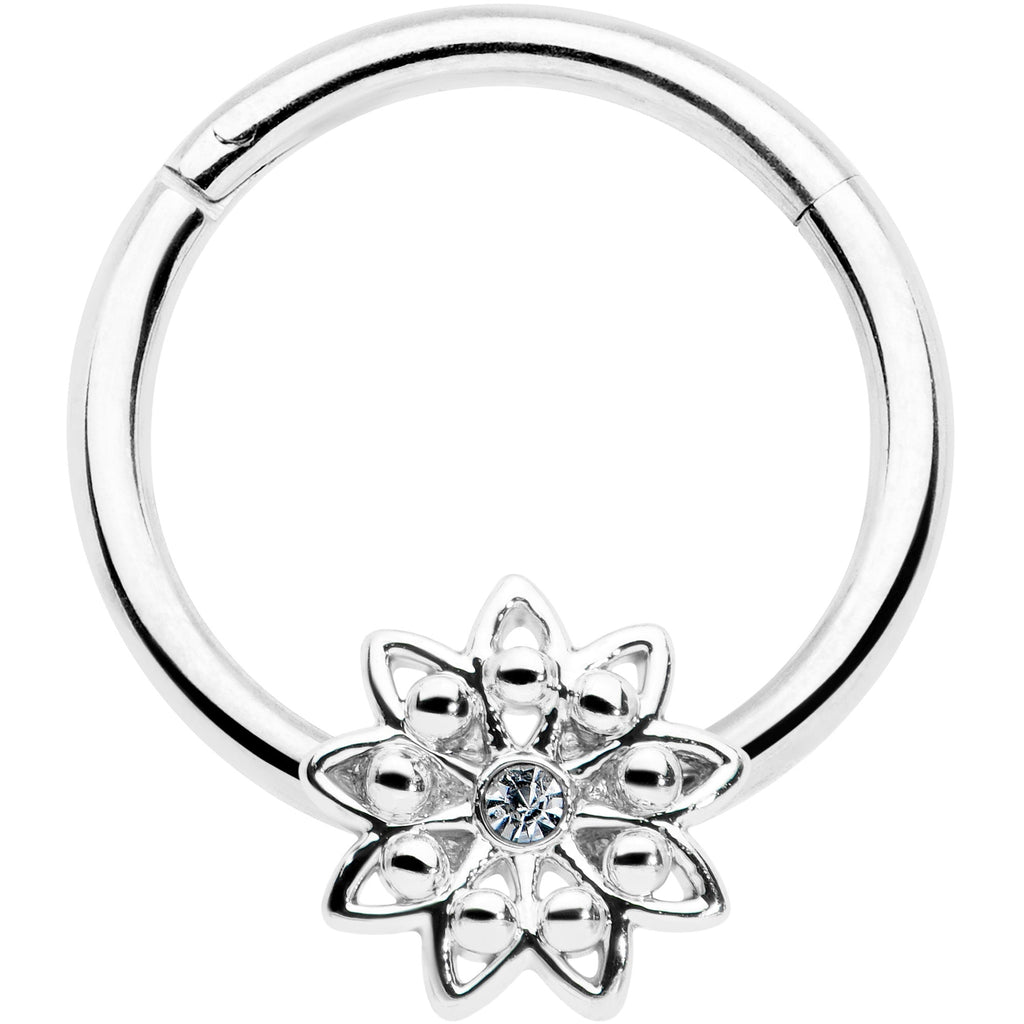16G 3/8 Clear Gem Starry Flower Hinged Segment Ring