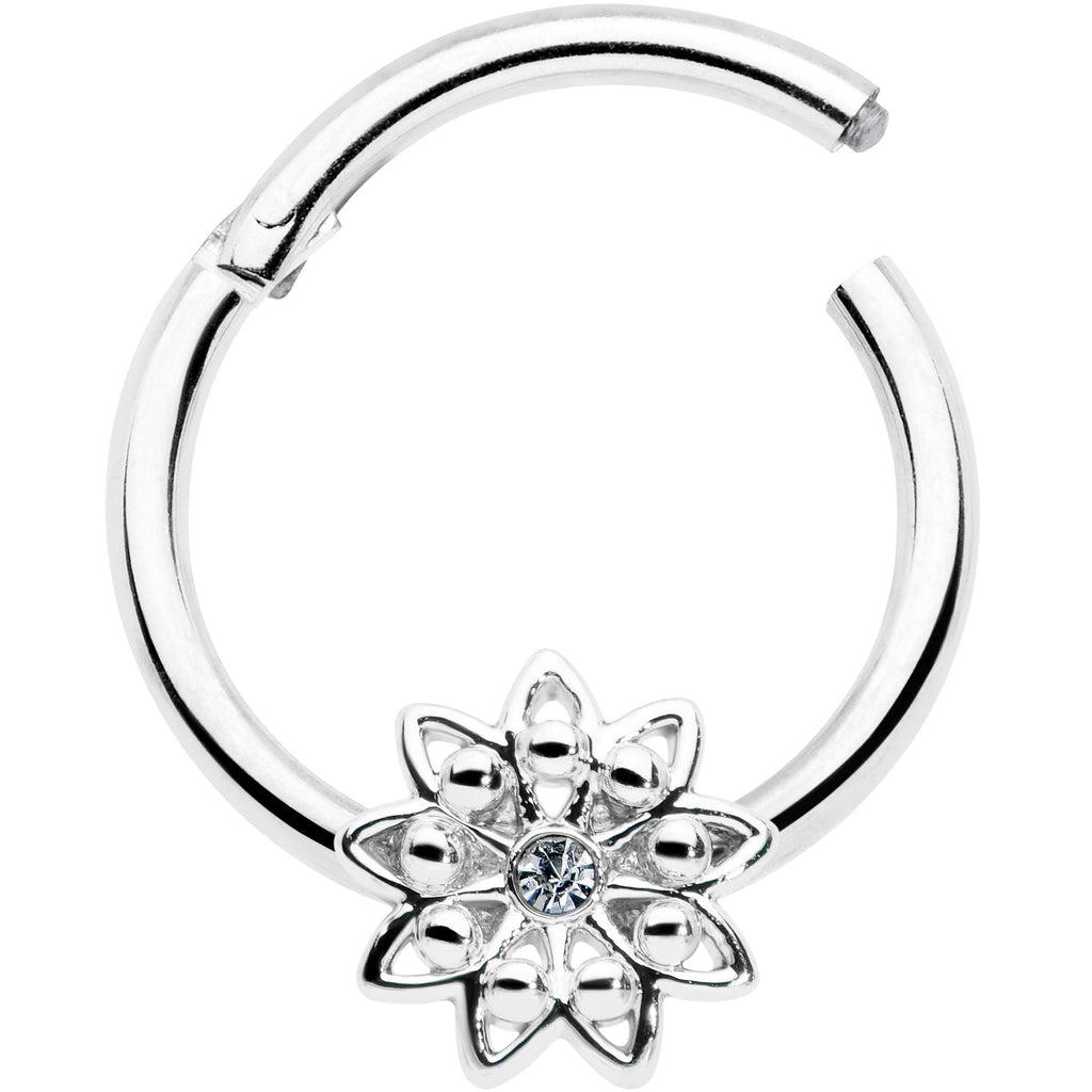16G 3/8 Clear Gem Starry Flower Hinged Segment Ring