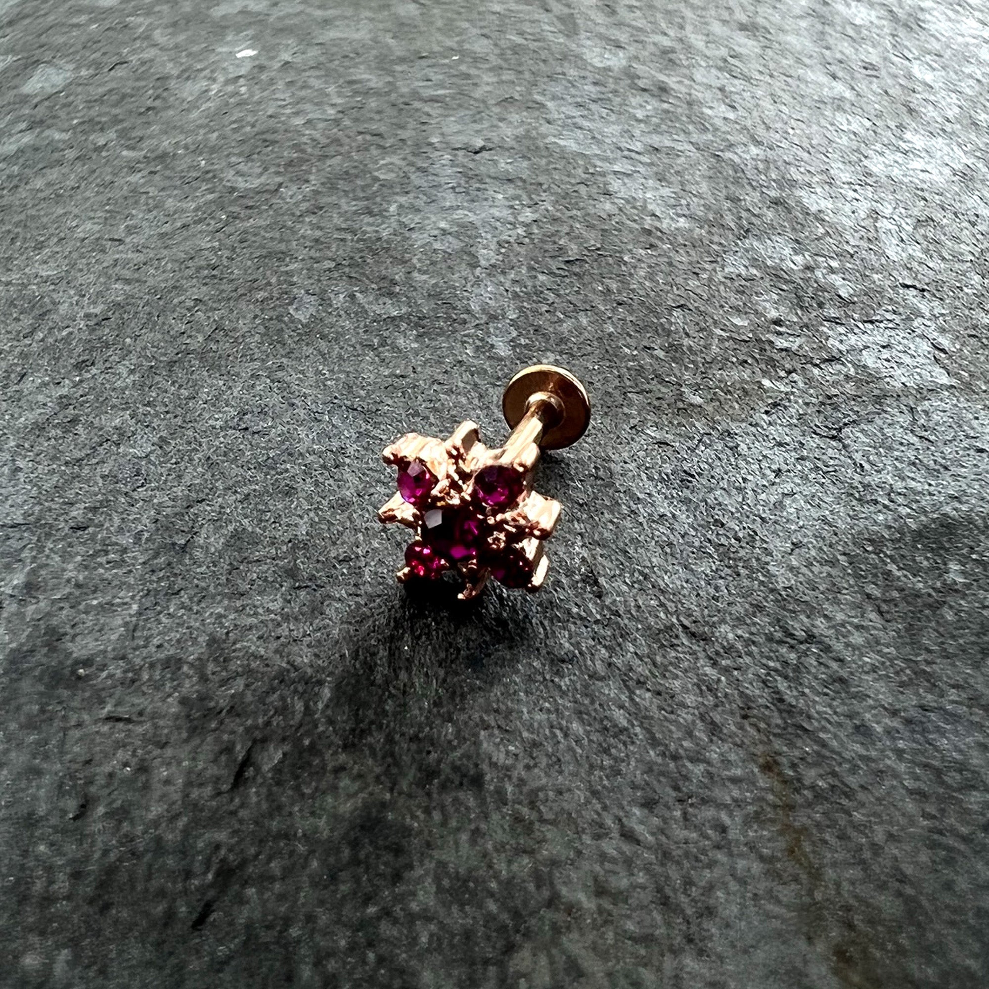 16G 5/16 Pink Gem Rose Gold Tone Sumptuous Star Labret Tragus