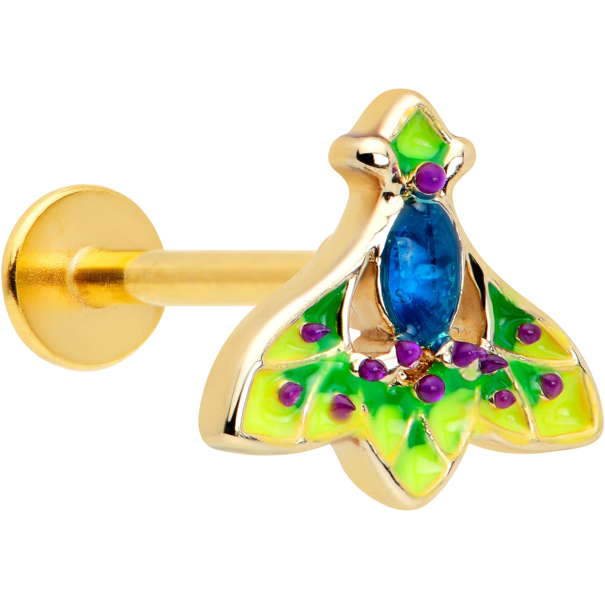 16G 5/16 Blue Gem Gold Tone Tropic Fan Labret Monroe Tragus