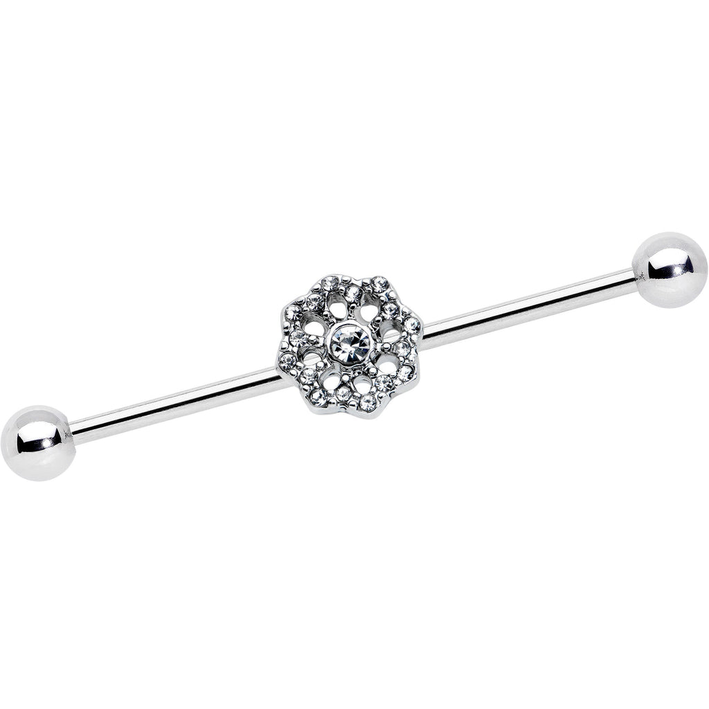 14G Clear Gem Baroque Fabulous Flower Industrial Barbell 38mm
