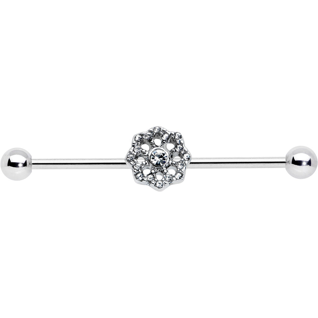 14G Clear Gem Baroque Fabulous Flower Industrial Barbell 38mm