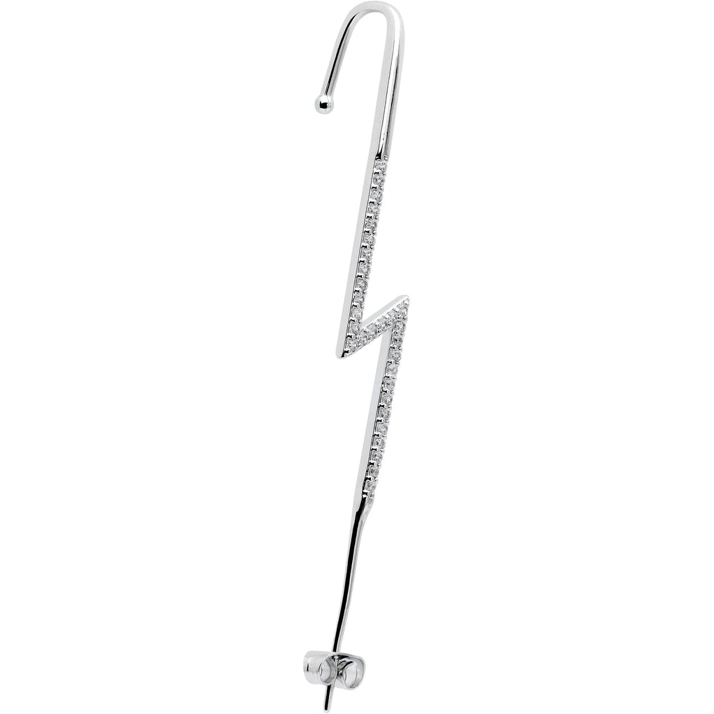 Clear CZ Gem Lightning Bolt Ear Cuff Bar Earring