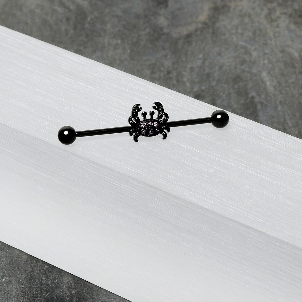 14G Purple Gem Black Chic Crab Industrial Barbell 38mm