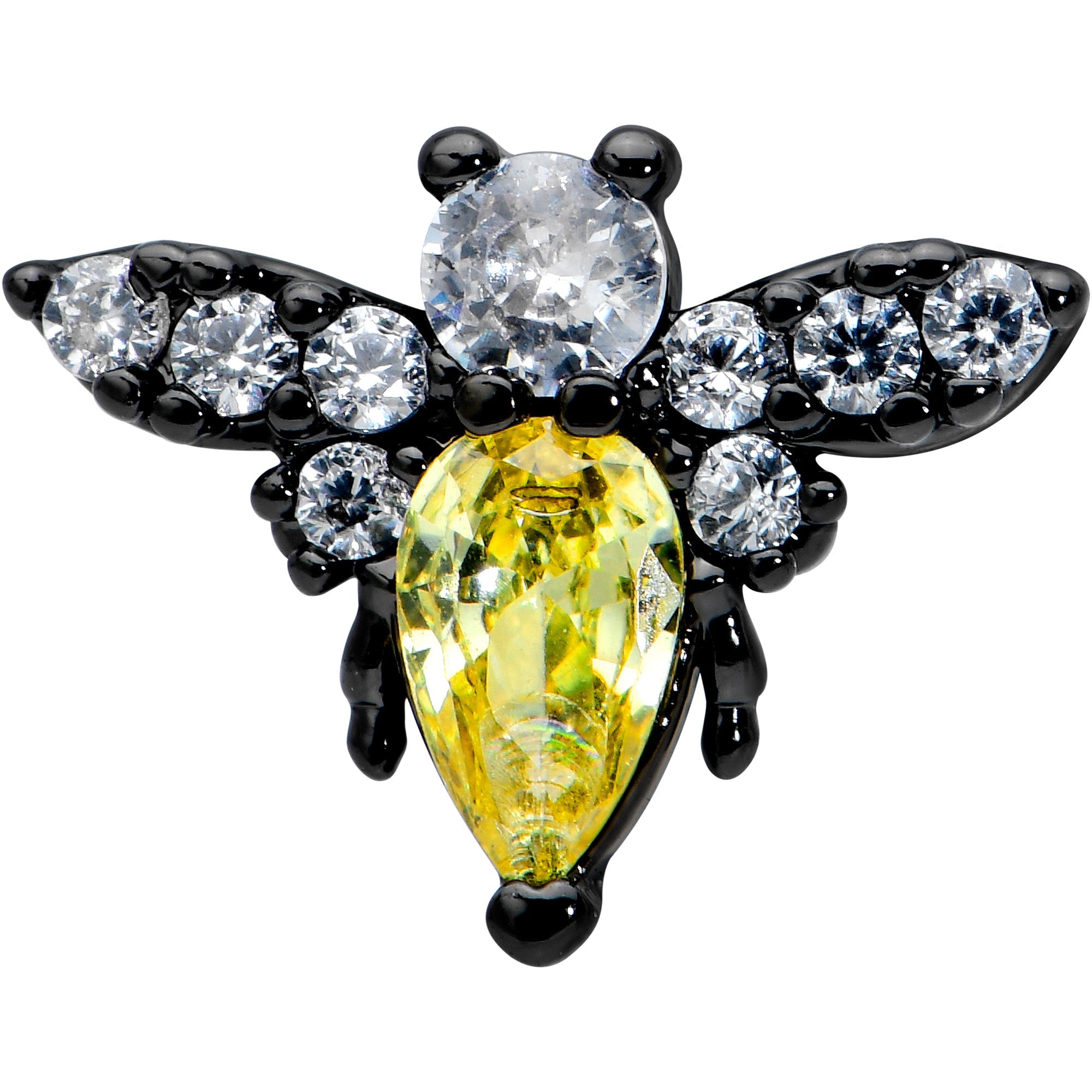 16G 1/4 Clear Yellow Gem Black Butterfly Cartilage Tragus Earring