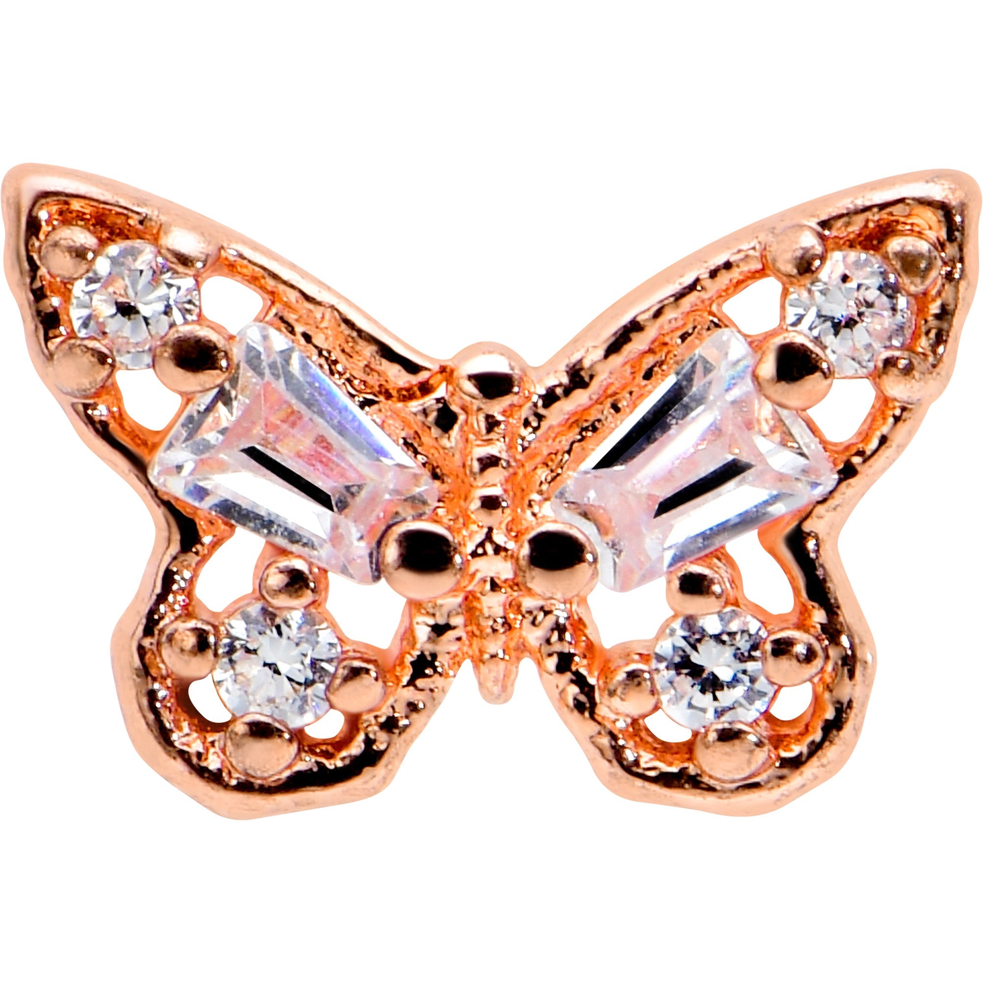 16G 5/16 Clear Gem Rose Gold Tone Opulent Butterfly Labret Tragus