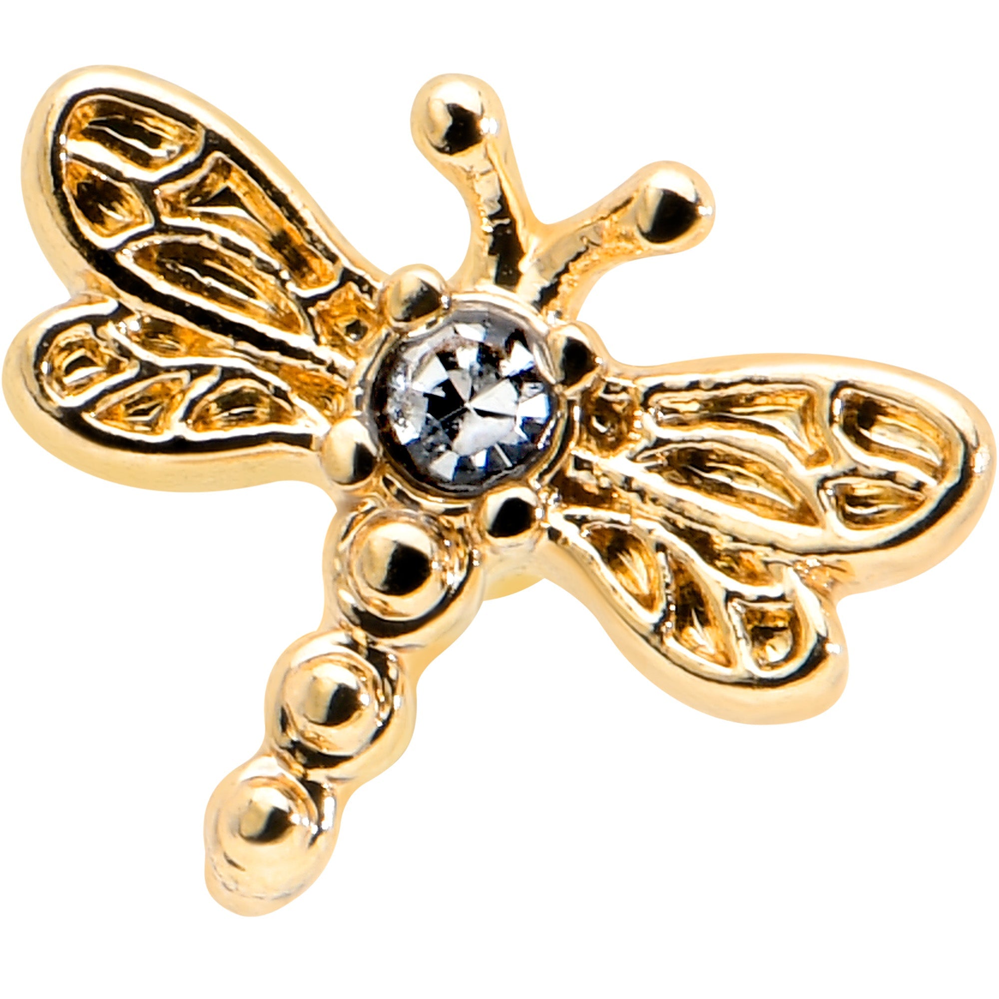 16G 5/16 Clear Gem Gold Hue Flying Dragonfly Labret Monroe Tragus