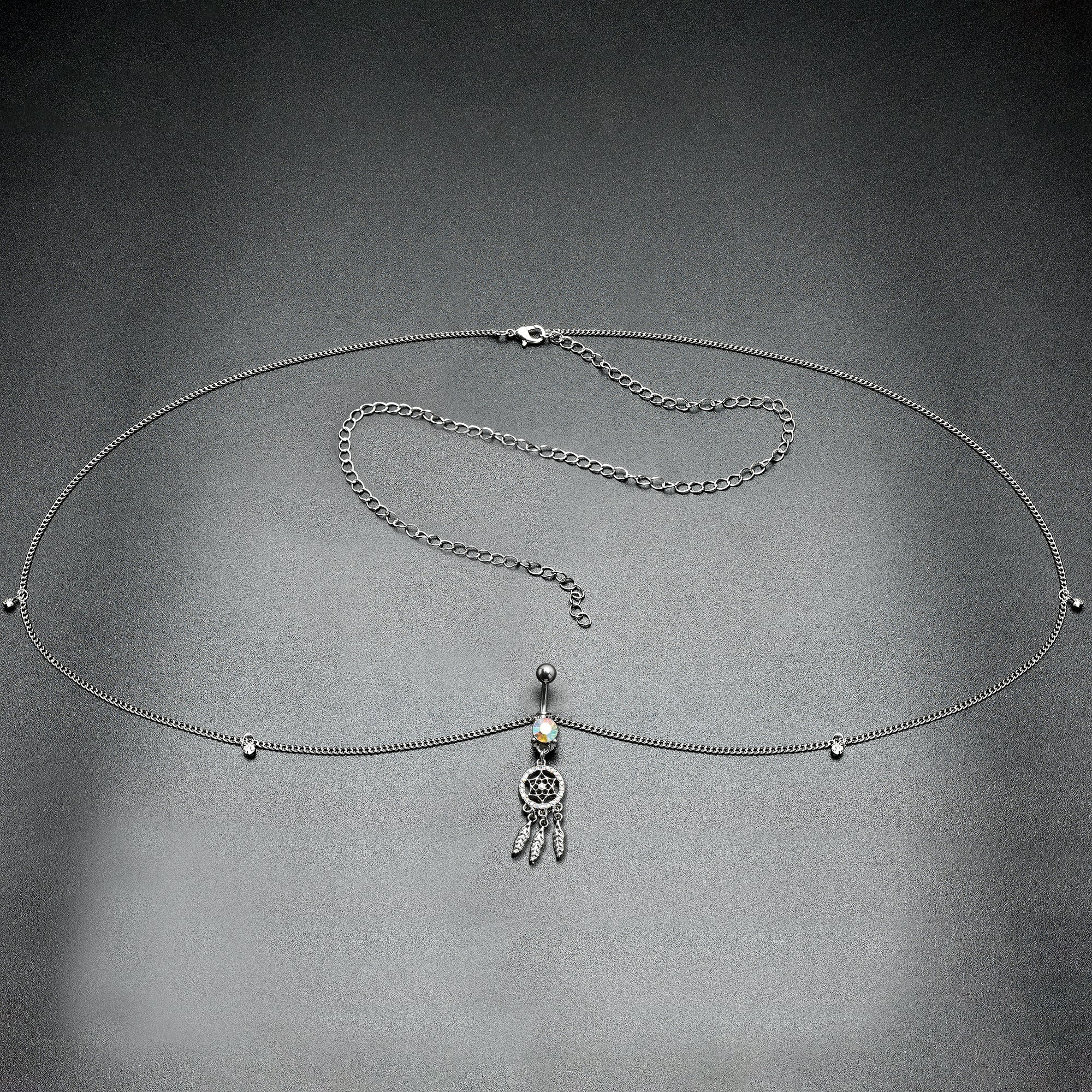 Clear Aurora Gem Southwest Dreamcatcher Dangle Belly Ring Belly Chain