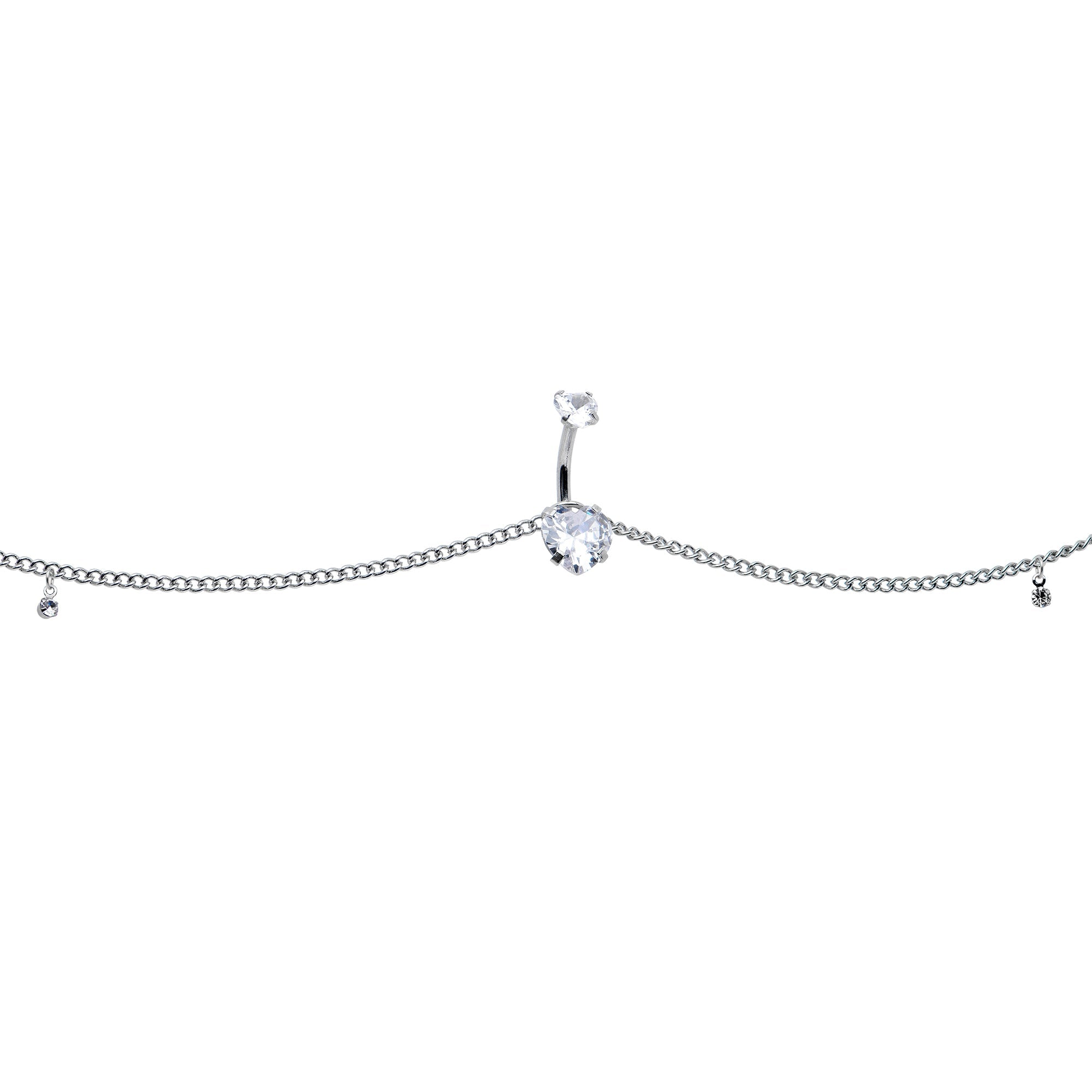 Clear Gem Double Heart Double Mount Belly Ring Belly Chain