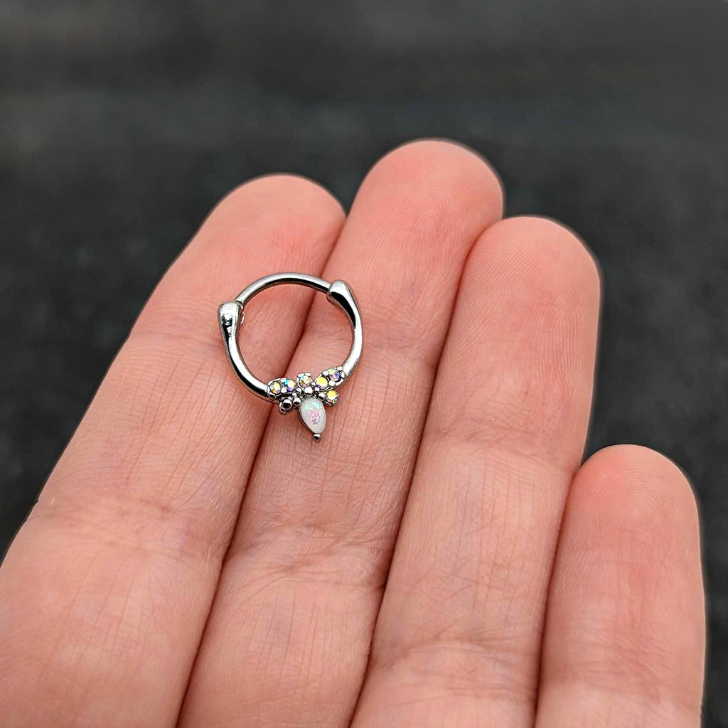 16G 5/16 White Faux Opal Bee Glamour Cartilage Clicker