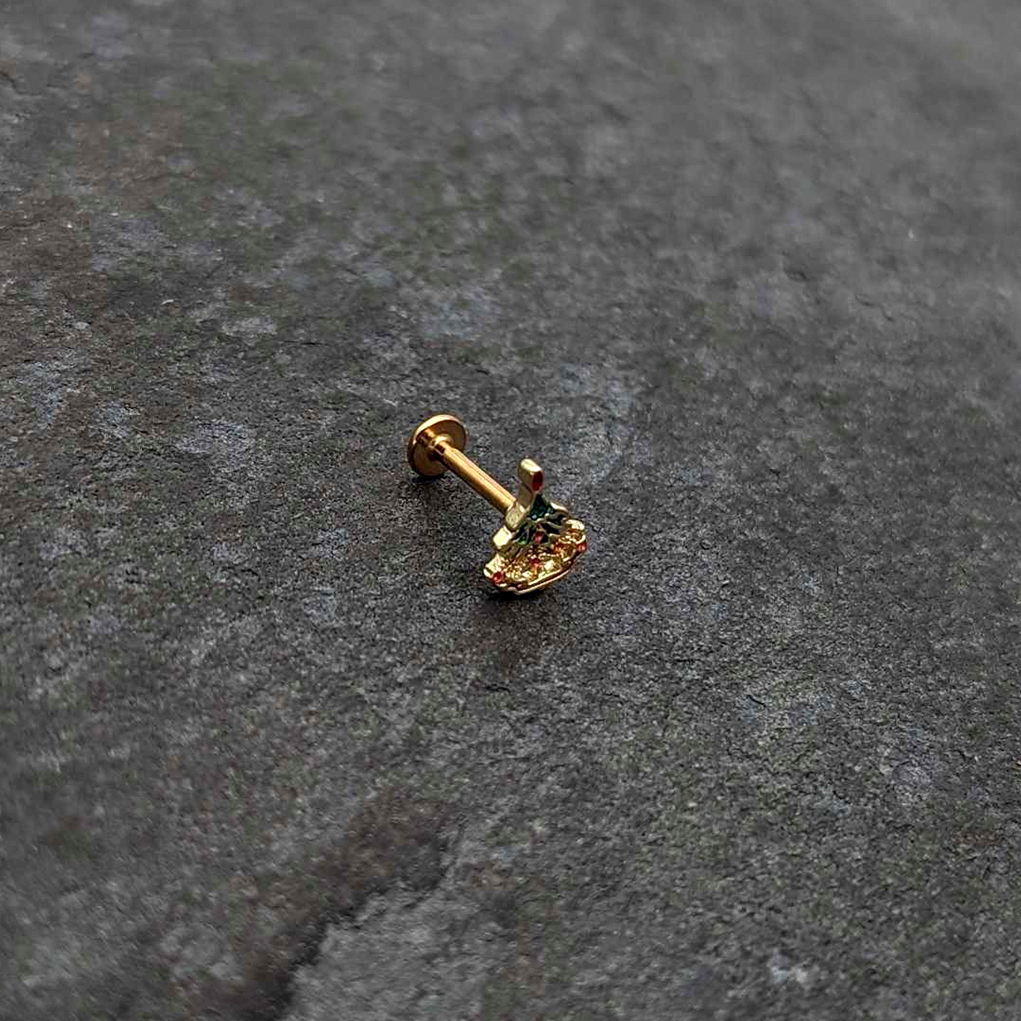 16G 5/16 Red Gem Gold Tone Deco Holiday Tree Labret Monroe Tragus