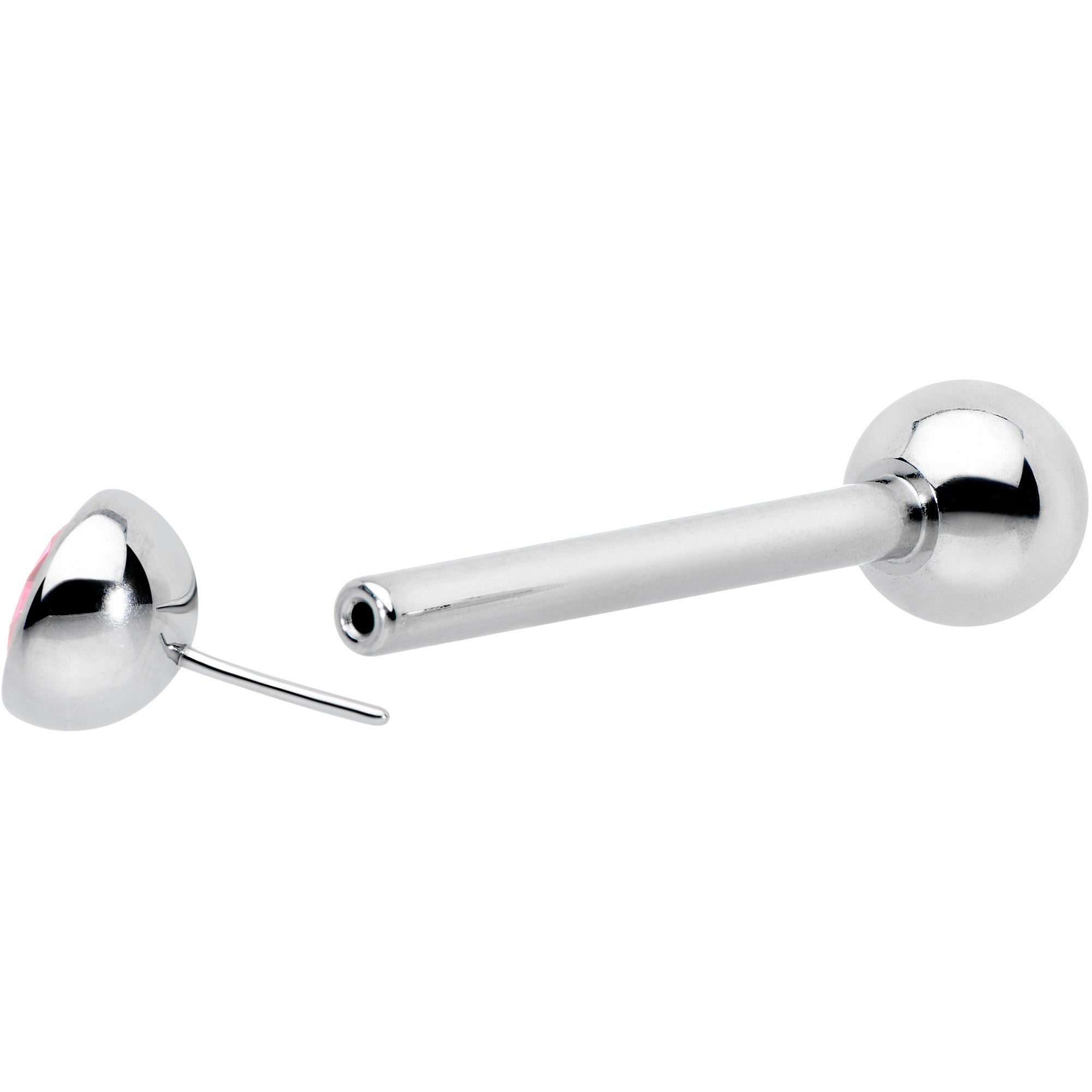 Pink CZ Gem ASTM F-136 Implant Grade Titanium Threadless Barbell Tongue Ring