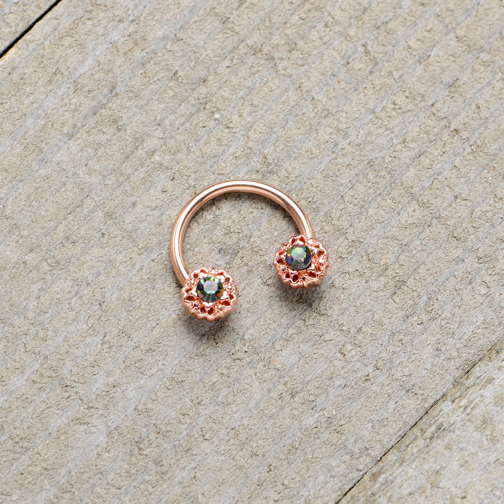 16G 3/8 Purple Tourmaline Rose Gold Tone Flower Circular Barbell