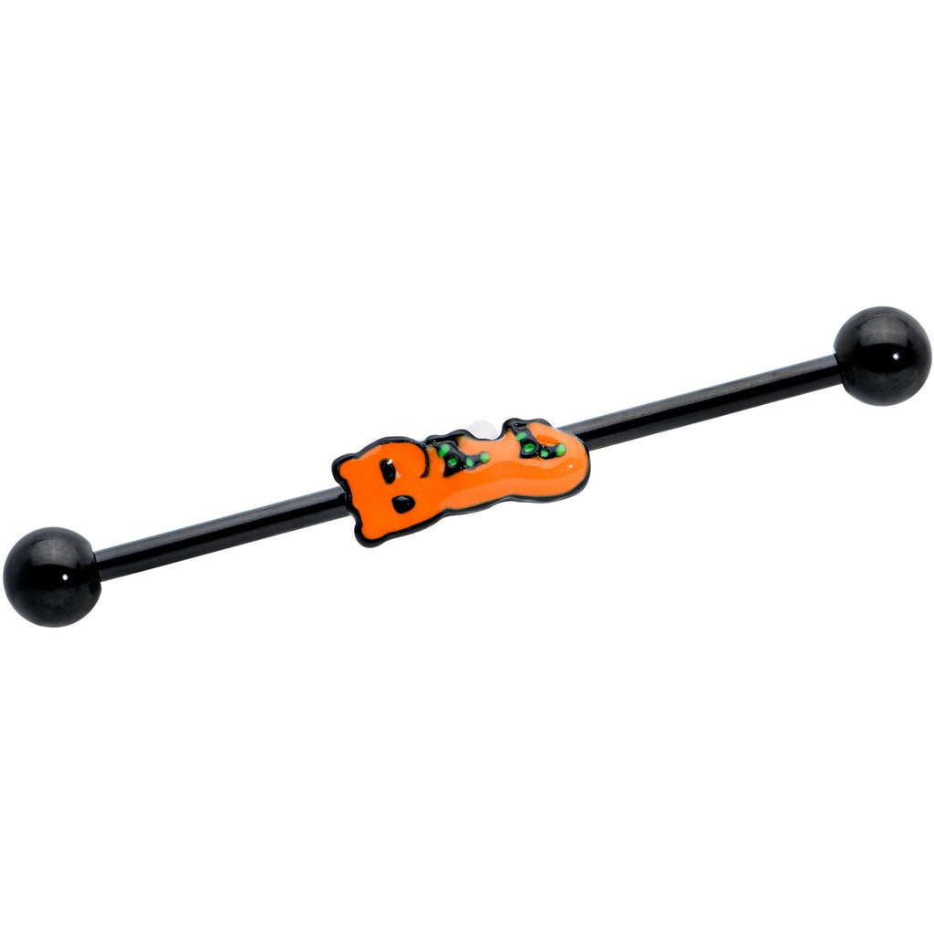 14G Black Halloween Boo Glow in Dark Industrial Barbell Set of 2
