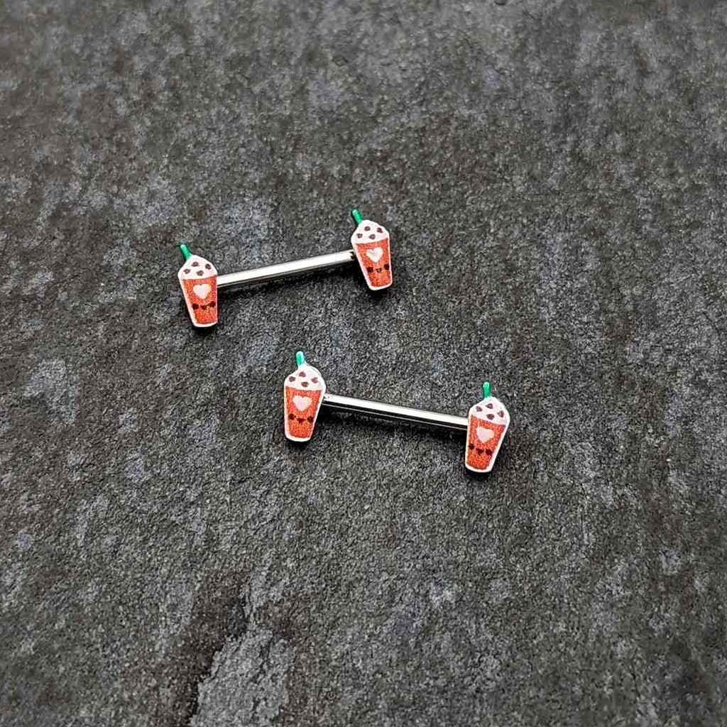 14G 9/16 Sweet Pumpkin Frappe Autumn Barbell Nipple Ring Set