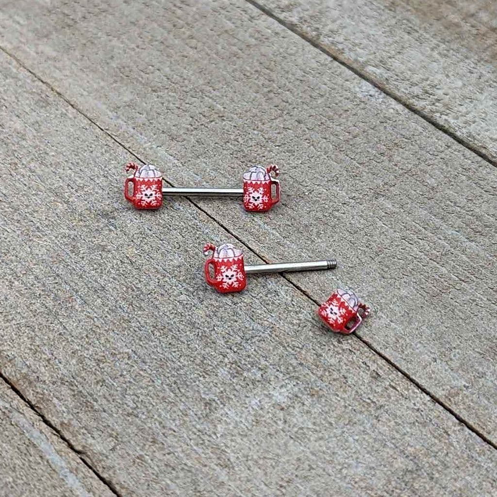14G 9/16 Sweet Hot Cocoa Holiday Barbell Holiday Nipple Ring Set