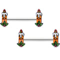14G 9/16 Sweet Holiday Christmas Candle Barbell Nipple Ring Set